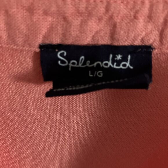 Splendid Top Blouse L Coral Orange LINEN Blend Minimalist Beachy Light Academia - Picture 2 of 3